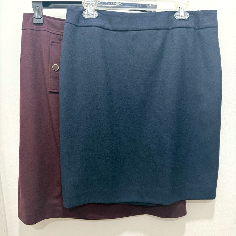 Pair of 2 Quality Lined Wool Straight Skirts, Size 14 Petite